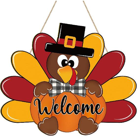 Декор на День Благодарения Деревянная индейка Тыква Венок на дверь для входной двери Вывески на стену, Знак  Благодарный Благословенный Благодарный  Тыква Подвесной для Осени Large