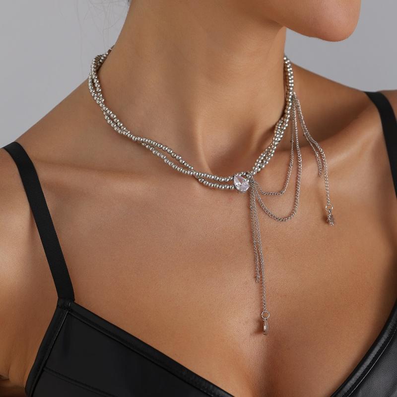 Fashion Light Luxury Water Drop Tassel Design Collarbone Chain Sense Necklace Women Zircon Accessories