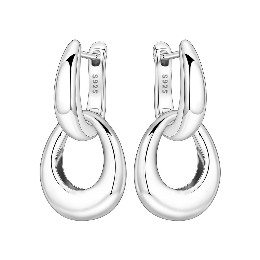 PANPOKI 925 Sterling Silver Detachable Chain Earrings Jewelry Hoop Earrings Women Jewelry Party Trendy Festival Gifts