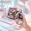 Black Metallic Floral Pink Metallic Glass Phone Case For iPhone 11 12 13 14 15 16 17 Pro Max Plus 17Air 16E 7 8 Xr XsMax X Cover