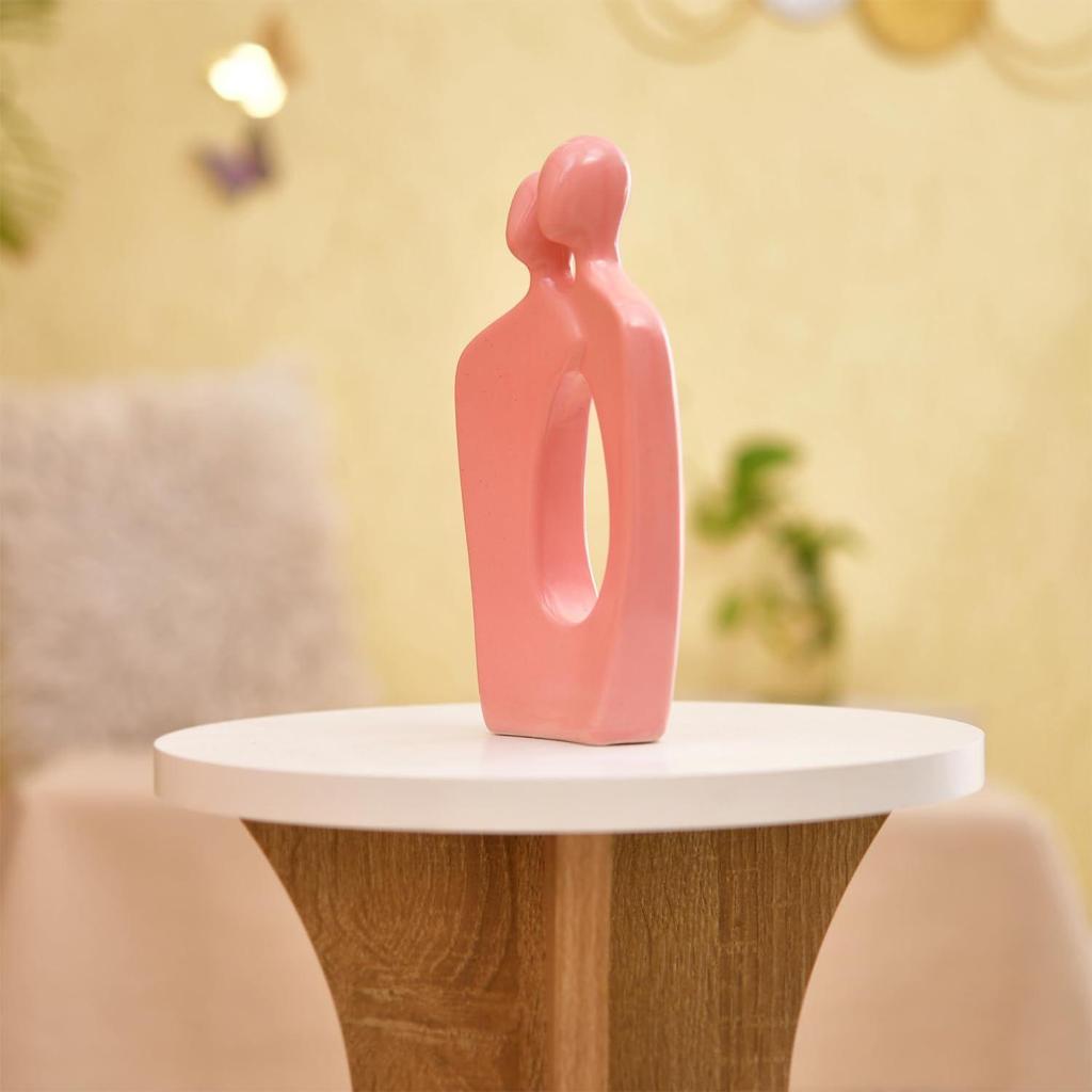 Oskiljaktigt Keramiskt Par Figurin | Ett Tidlöst Uttryck för Kärlek & Enhet | Elegant Dekor för Alla Miljöer – Förpackning med 1, Rosa
