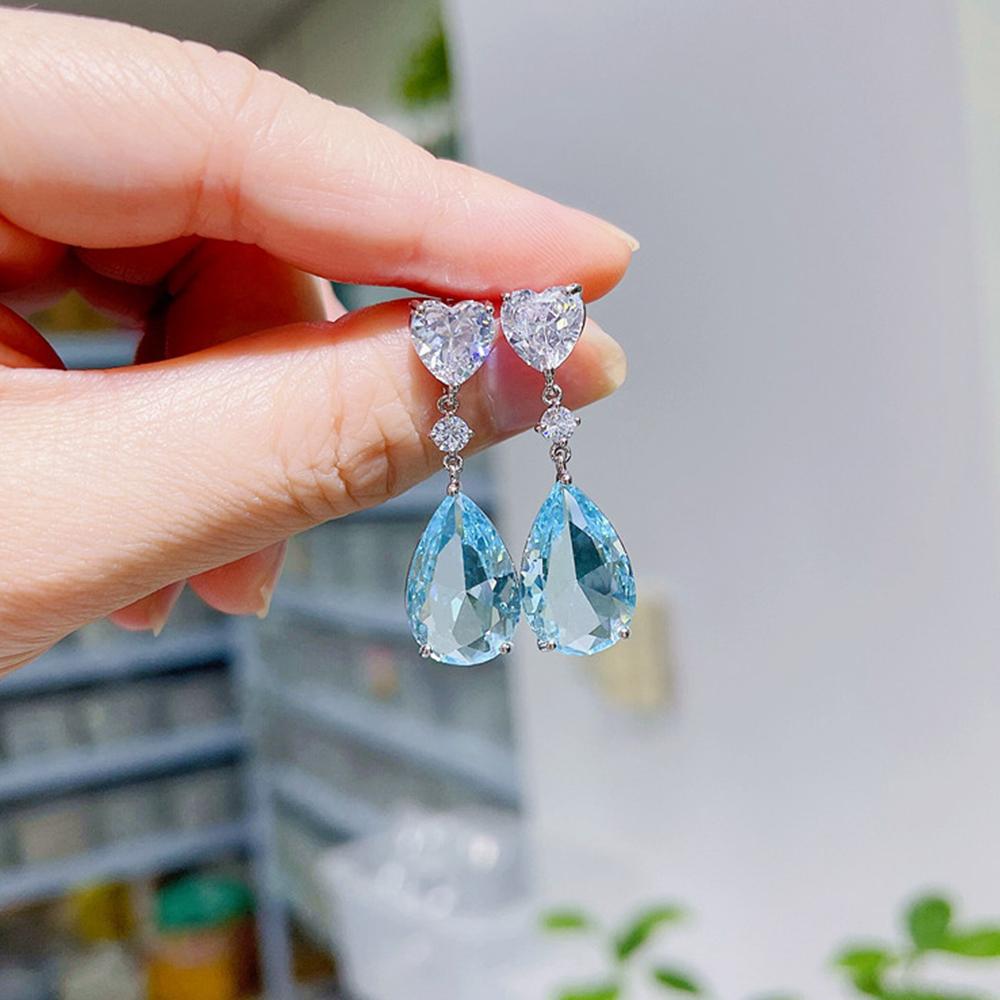 Huitan Aesthetic Green/Blue Cubic Zirconia Dangle Earrings for Women Silver Color/Gold Color Wedding Trend Eternity Love Jewelry