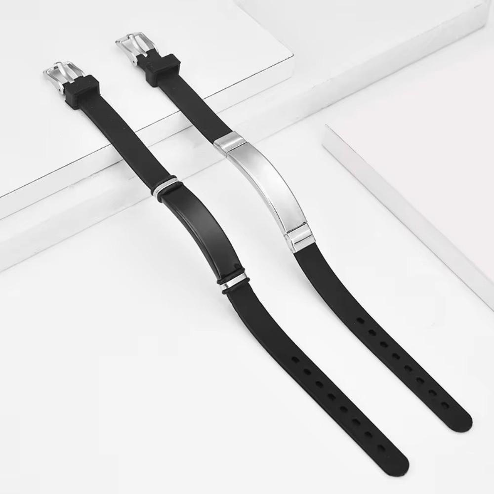 Silicone Strap Sport Wristband Stainless Steel Couple Bangle Men's Bracelet Jewelry Accessories