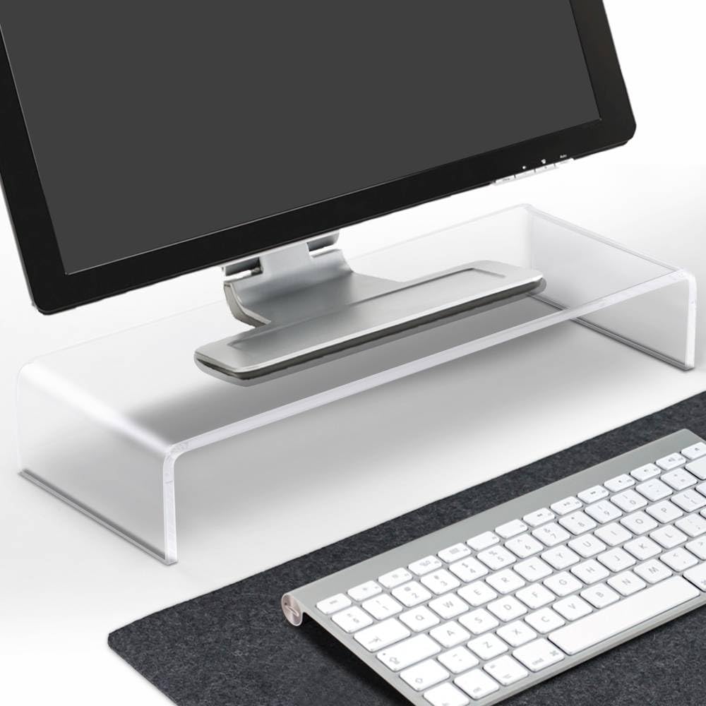 Bonarca Monitor Stand Acrylic is 52cm Clear Transparent Tabletop 50cm Width Depth 19cm Desk Stand Computer Stand PC Stand Keyboard Storage Desk