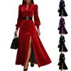 Damen Casual Mode Samtkleid Langarm V-Ausschnitt Farbe für den täglichen Gebrauch