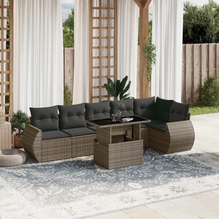 VidaXL Garden Lounge Set with Cushions 7 Pcs Grey Wicker 3268550