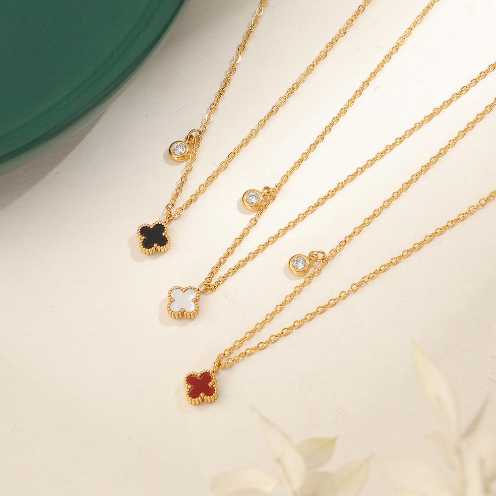Titanium Steel Mini Four-leaf Clover Necklace New Style Double-sided Shell Flower Clavicle Chain Versatile Exquisite and Elegant