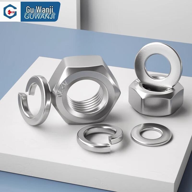 GUWANJI 304 Stainless Steel Hex Nut, Washer & Spring Washer Set