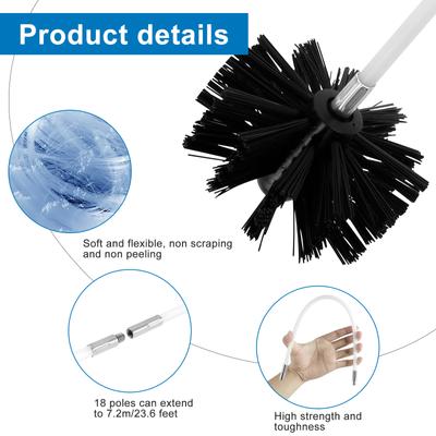 Chimney Cleaning Brush Set Extendable Long Handle Flexible Rod Vent Cleaner with 9/18Pcs Rods for Chimney Roof Cleaning Tools