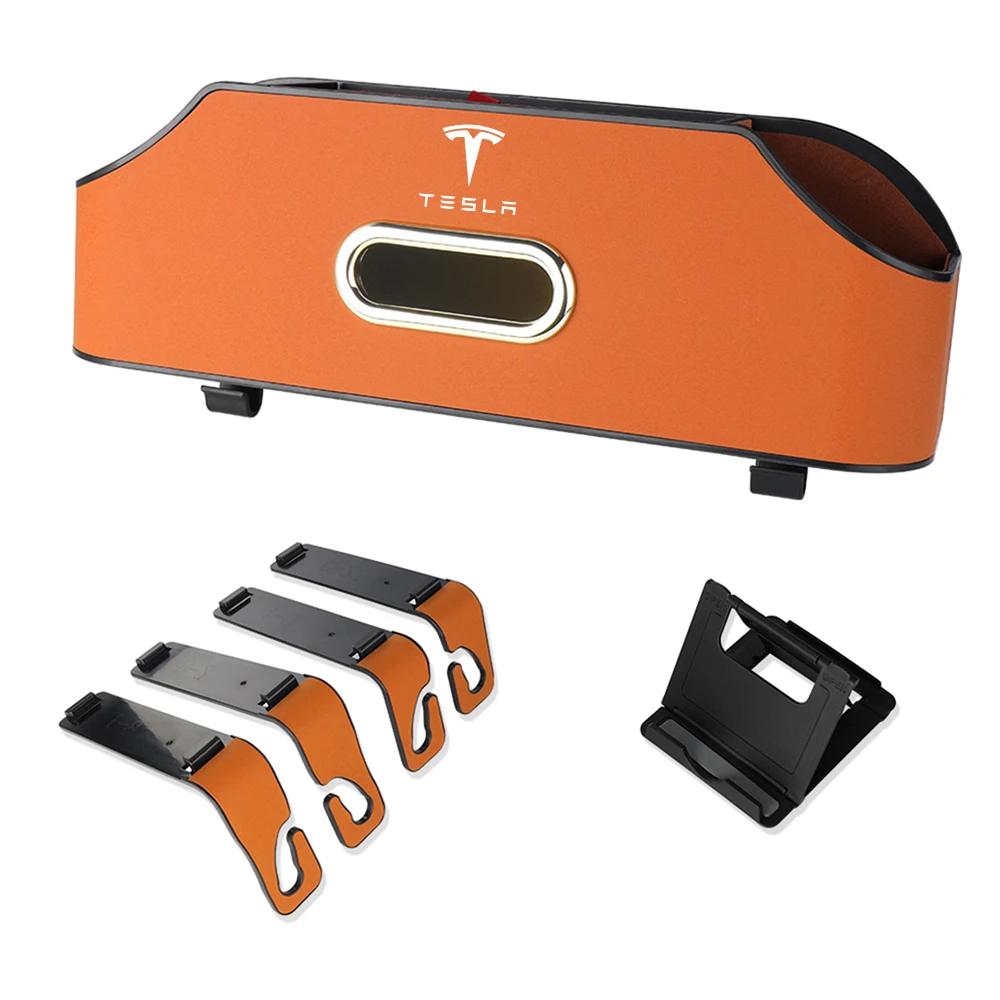 

Car Sticker 2025 Hot Car Seat Back Storage Bag Water Cup Holder Tissue Box Organizer For Tesla Model 3 Y S X Roadster Juguete Sp