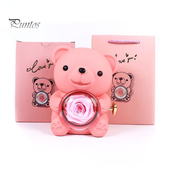 

Подарочная коробка с консервированным медведем-обнимашкой и сумочкой, вечный цветок, вращающийся держатель для украшений в виде медведя для женщин на День святого Валентина 1 Set розовый