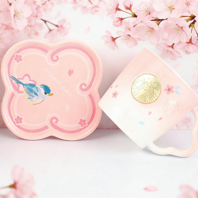 Starbucks Blue Tit Saucer Sakura Mug Set Limited Edition Pink Gradient Cup Perfect For Coffee Lovers 370ml