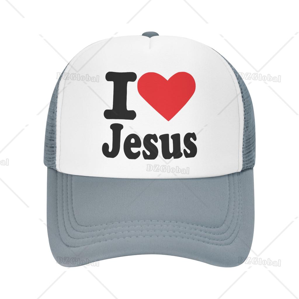 I Love Jesus Print Trucker Hat Mesh Baseball Cap Women Sun Hats Cowboy Cap Men Summer Dad Hat Black