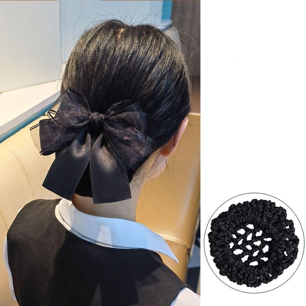Bow Bowknot Hair Bun Women Spring Clips Hairgrips Cover Net Sweet Korean Bun Snood  For Girls