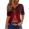 Women's T Shirt Christmas Print Button Short Sleeve Daily Weekend Fashion Basic V- Neck Regular Top