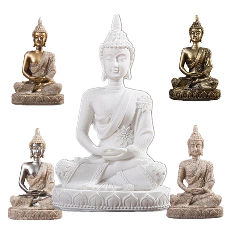 11cm Nature Sandstone India Buddha Statue Fengshui Sitting Buddha Sculpture Figurines Vintage Home Decor Use for Aquarium