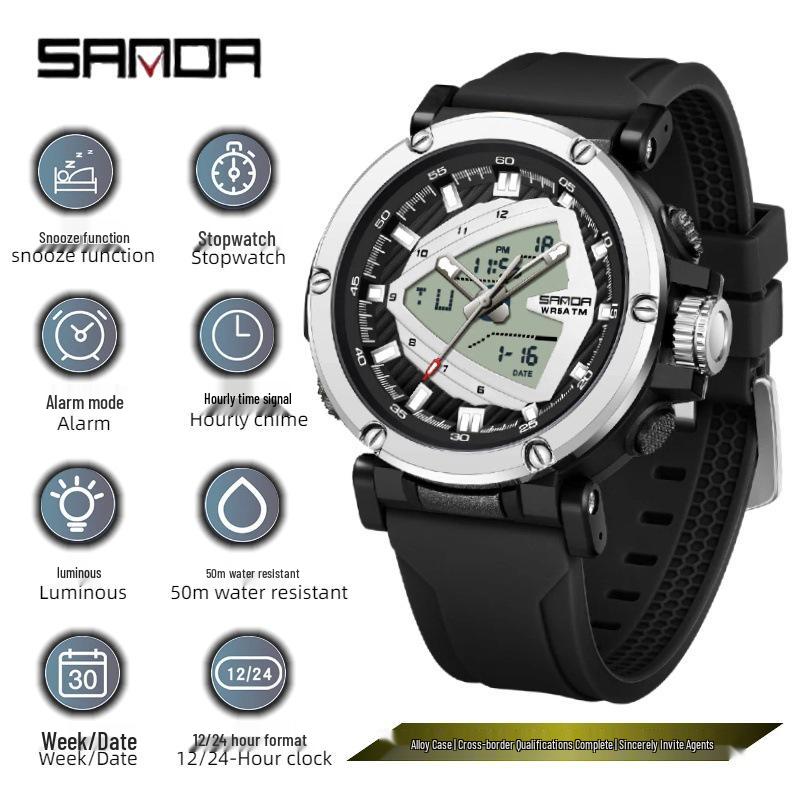Sanda Teen Multifunction Electronic Sports Watch with Luminous Display and Snooze Alarm – Stylish and Functional for Students.