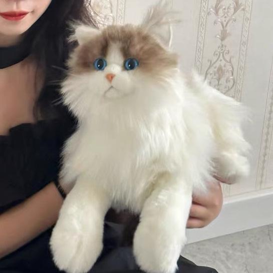 Crafted Beautifully Plush Cat Doll Soft Long Fur Kitty Toy For Kids And Collectors