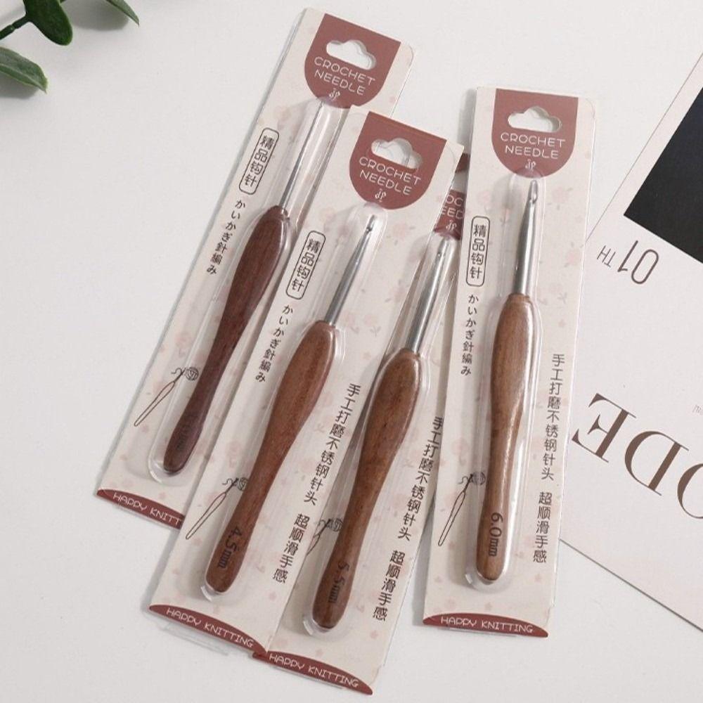 Sandalwood Handle Crochet Hook Handmade Crafts Stainless Steel Crochet Hook  Doll Weaving Tool