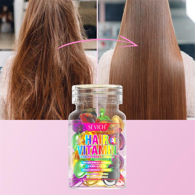 SEVICH 30pcs Hair Vitamin Serum Capsules, Mixed Color Leave-In Hair Oil with Argan & Jojoba Oil, Repair Treatment for Dry Damaged Frizzy Hair Care