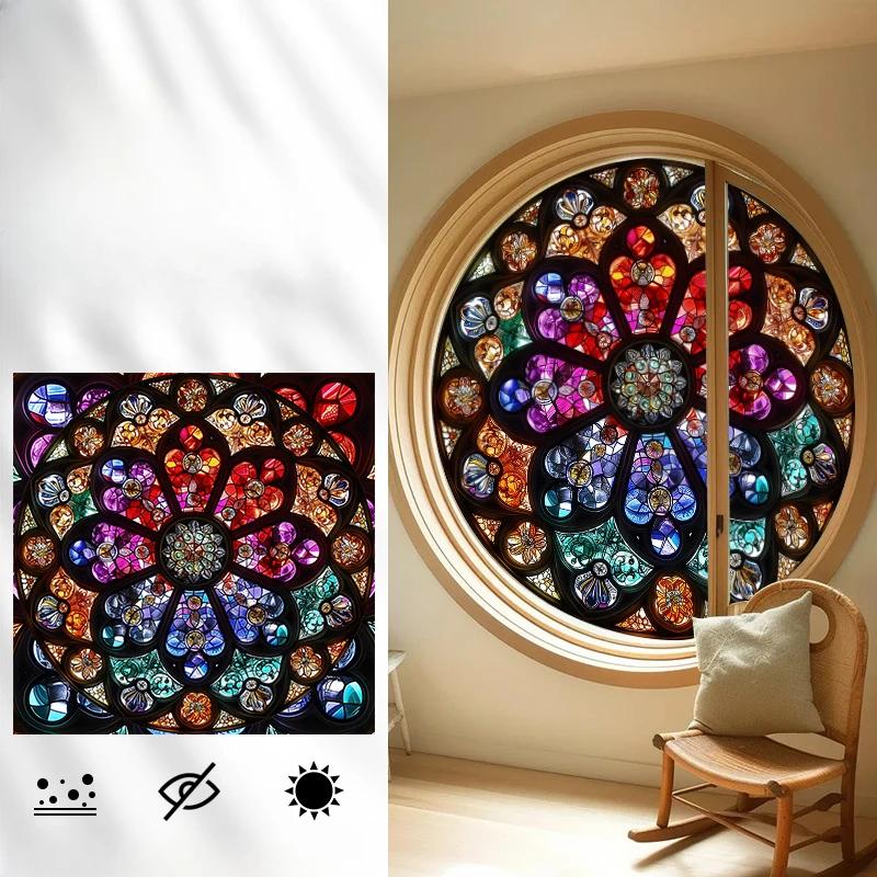 Vintage Self-adhesive European Stained Glass Film Window Anti-peeping Window Sticker Stained Glass Window Film Frosted / Etched