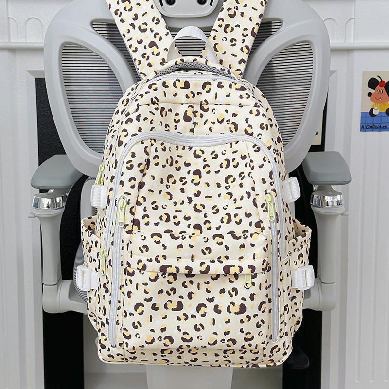 Schultasche Damen College-Stil Rucksack mit großem Fassungsvermögen 1011 neu Mittelschule Oberschule Einfach vielseitig Leopardenmuster Niedlicher Rucksack