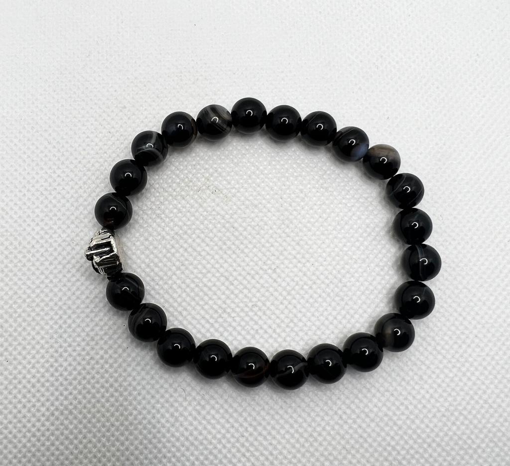 Schwarzes Perlenarmband mit silbernem Tigerkopf | Stilvoller Schutzschmuck für Männer Kristallheilung | Handgefertigtes Unisex-Design | Geschenk für Männer und Frauen