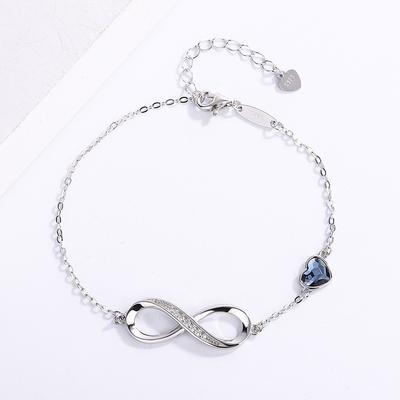 925 Sterling Silver Heart-Shaped Crystal Infinite 8-Character Bracelet Women'S Jewelry Autumn And Winter Niche High-End Jewelry For Girlfriend
