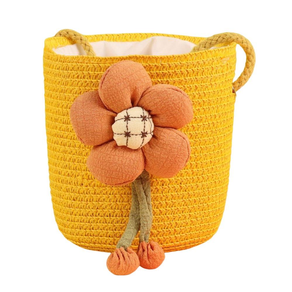

Bucket Bag Handmade Bucket Bag Flower Design Woven Grass Messenger Bag Cute Design Princess Style Straw Bag Girls Use жёлтый