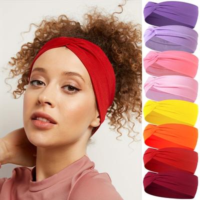 Diadema Anudada de Color Sólido Elástica Ancha Mujer Unisex Deportes Yoga Running Diadema Cruzada Adorno para la Cabeza