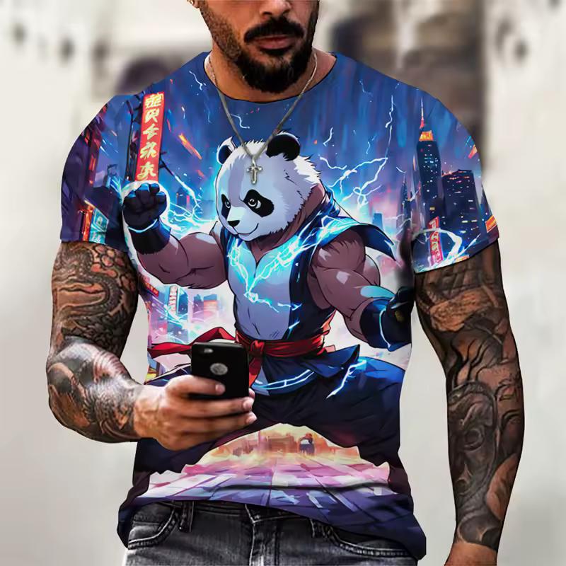 Fashion Panda Graphic T Shirts for Men Trend Summer Short Sleeve 3D Animals Printed Kids T-shirts Loose Streetwear Hip Hop Tees