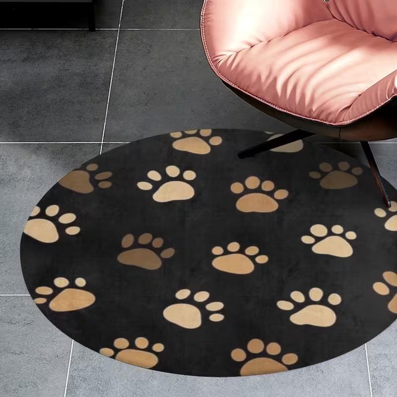 Adorable Smiling Cats Floral Round Rug Navy Background Flower Pattern Non Slip Soft Carpet Playroom Cute Home Decor
