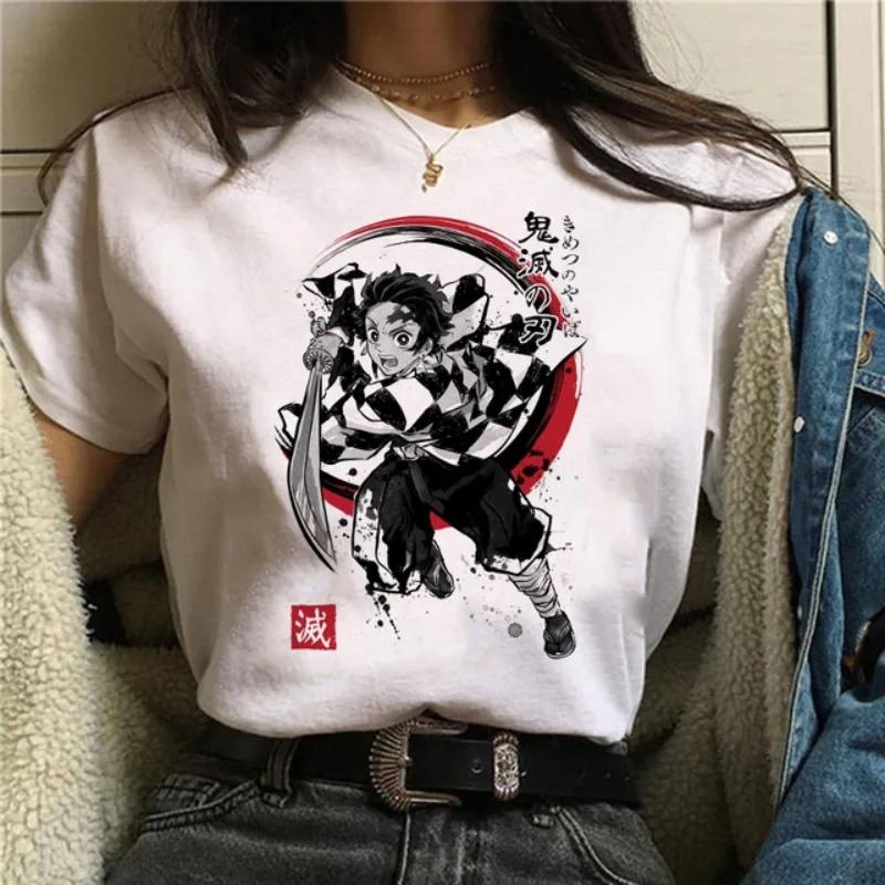 

Японская аниме-футболка Demon Slayer Oversize Женская одежда Nezuko Kawaii Футболки Tanjirou O-Neck Graphic Женская футболка Manga Tops XS