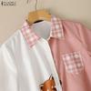 ZANZEA Women Casual Turn Down Collar Loose Short Sleeve Print Blouse