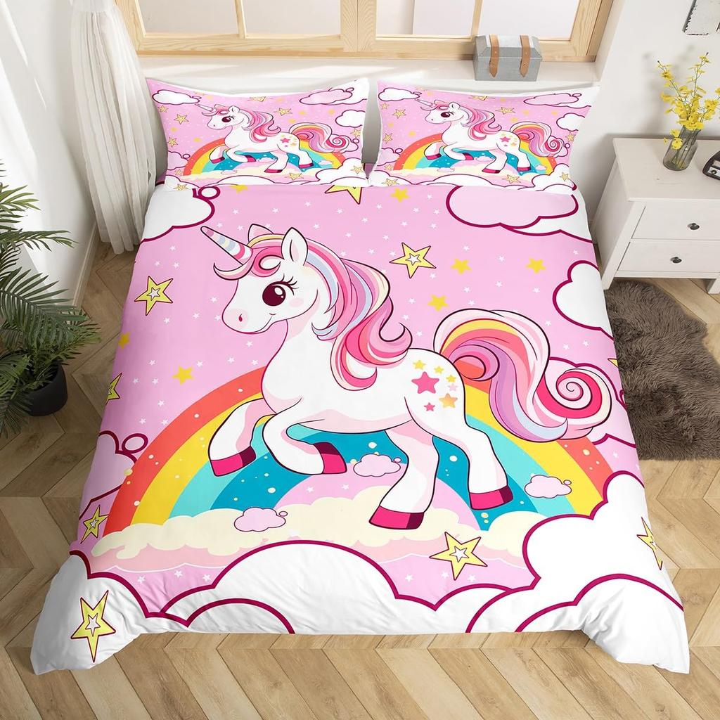 Unicorn Duvet Covers For Girls Teens Queen Lightweight Down Quilt Covers Bedroom Decor 2 Pillowcases 1 Duvet Cover No Comforter