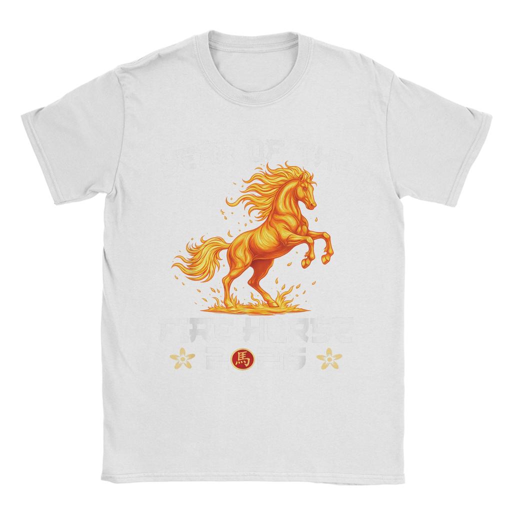 Mens TShirt Year of The Fire Horse New Year 2026 Zodiac Horse Pure Cotton Tees Short Sleeve  T Shirts O Neck Tops Unique