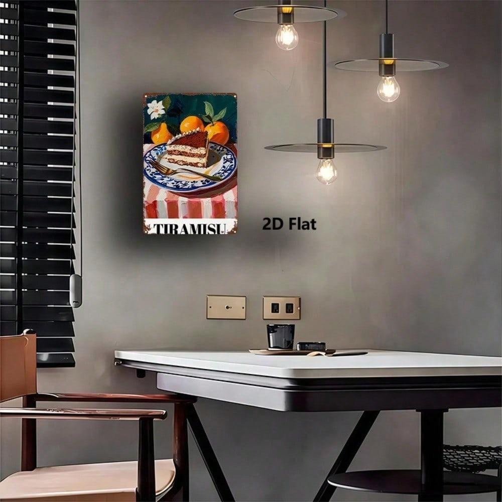 1pc Italian Tiramisu Metal Sign 8x12 Rustic Iron Wall Art 2D Flat Fruit Decor for Home Bar Garage Cafe Restaurant