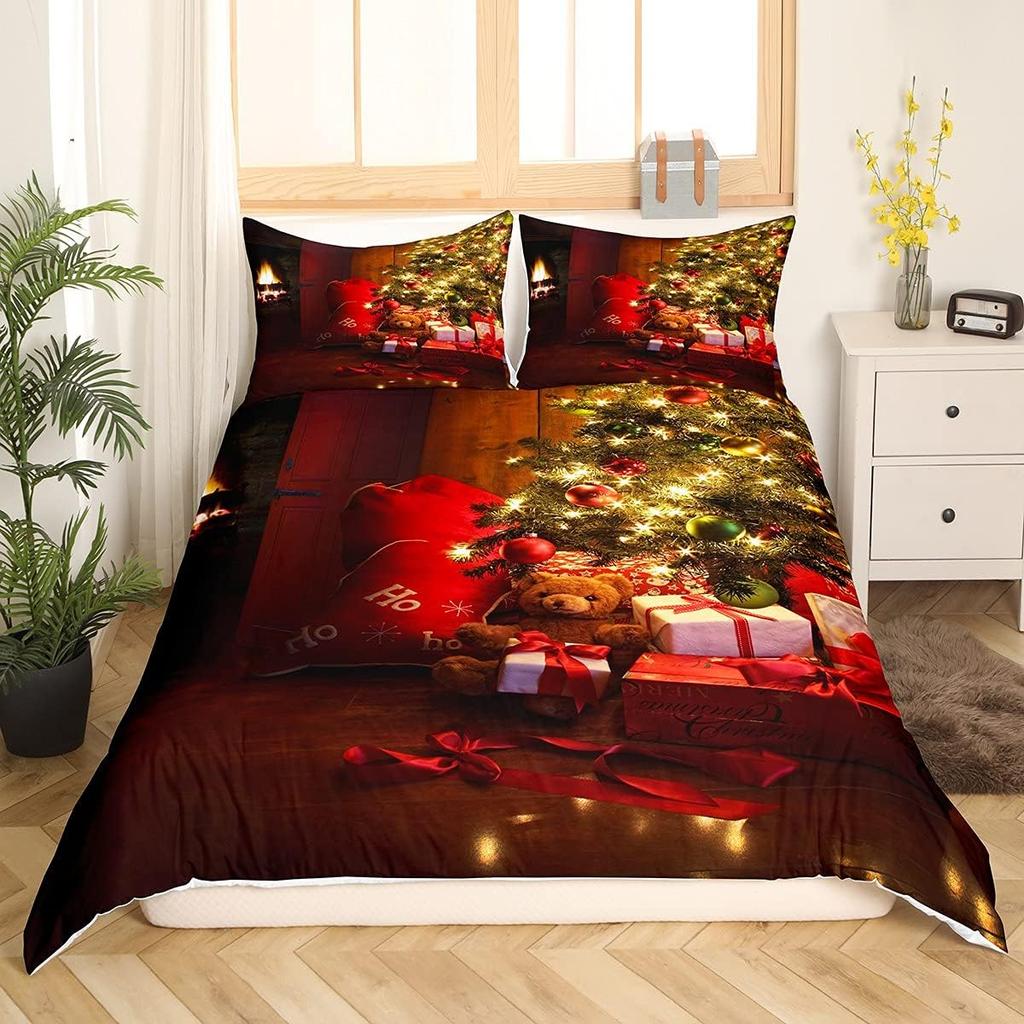 Merry Christmas Red Duvet Cover King Size Christmas Tree Decor Decor Quilt Cover For Adult Teens Kids Gifts Soft Skin-Friendly