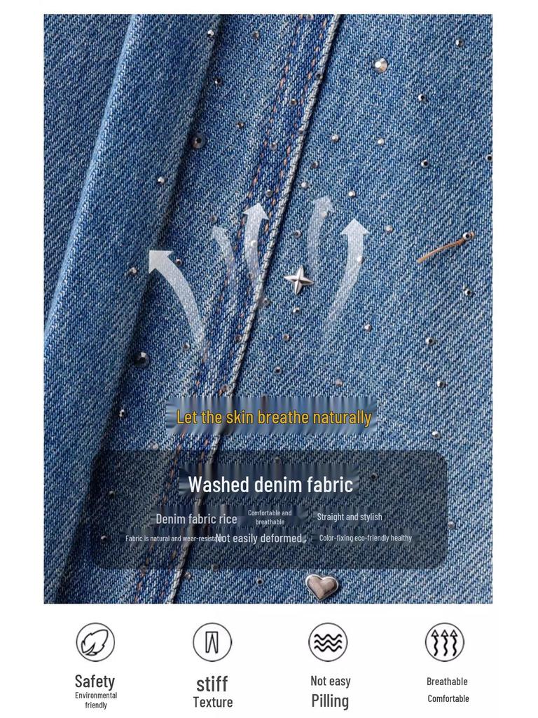 Women's High-End Wide-Leg Floor-Length Jeans: Spring/Autumn Style with Elegant Details