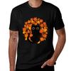 Cat and Autumn Leaves TShirt Stretch Fabric Comfort TShirt