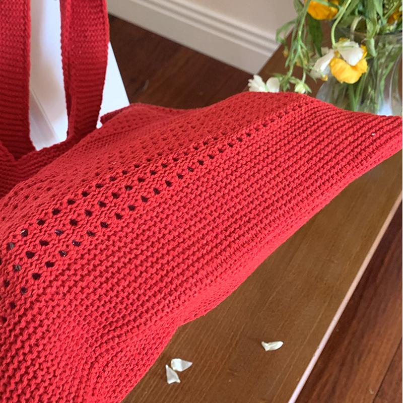 Summer New Simple Style Mesh Handbag Shopping Beach Bag Knit Shoulder Bag Women's Hollow Out Large Capacity Totes AVE