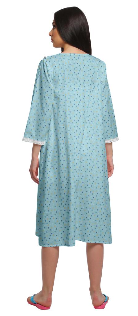 Moomaya Damen Nachthemd mit Print, knielang, Baumwolle, kurzes Nachthemd