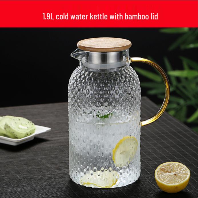 High Borosilicate Glass Cold Water Kettle with Rice Grain Pattern, Large Capacity Tea and Juice Infuser.