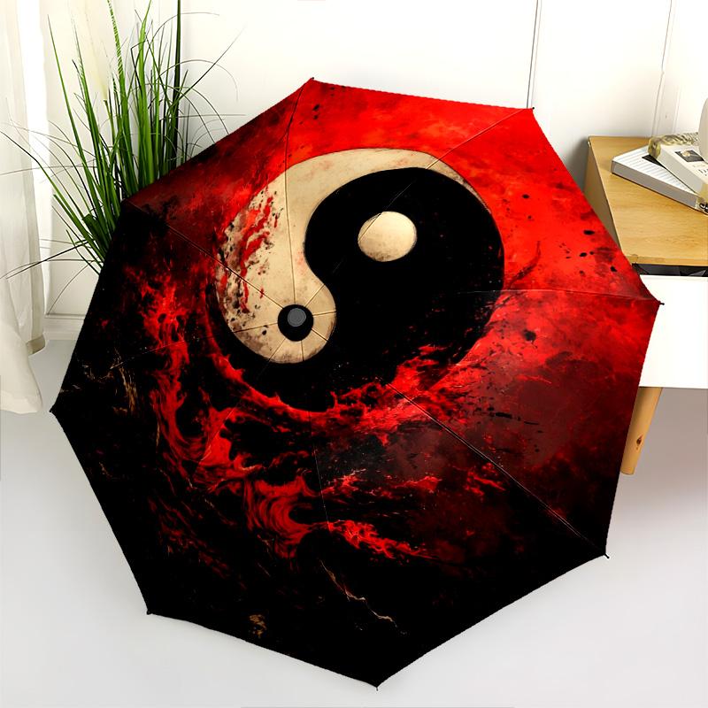 Yin-Yang Symbol  Pattern, Automatic Folding Umbrella, Portable and Foldable Design, 8 Ribs, a Christmas or Birthday Gift.