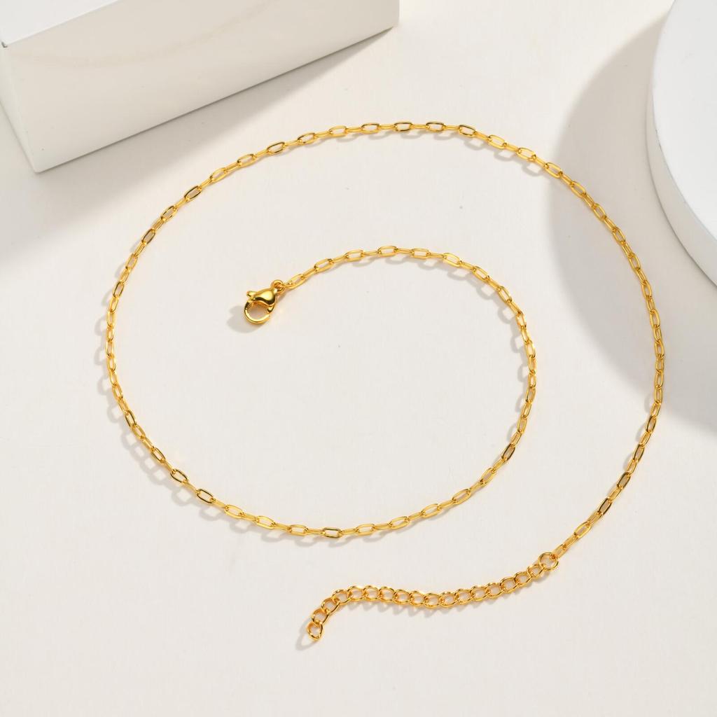 Dainty Paperclip Chain Necklace Stainless Steel 2mm Thin Rectangle Link Non Tarnish Jewelry for Women