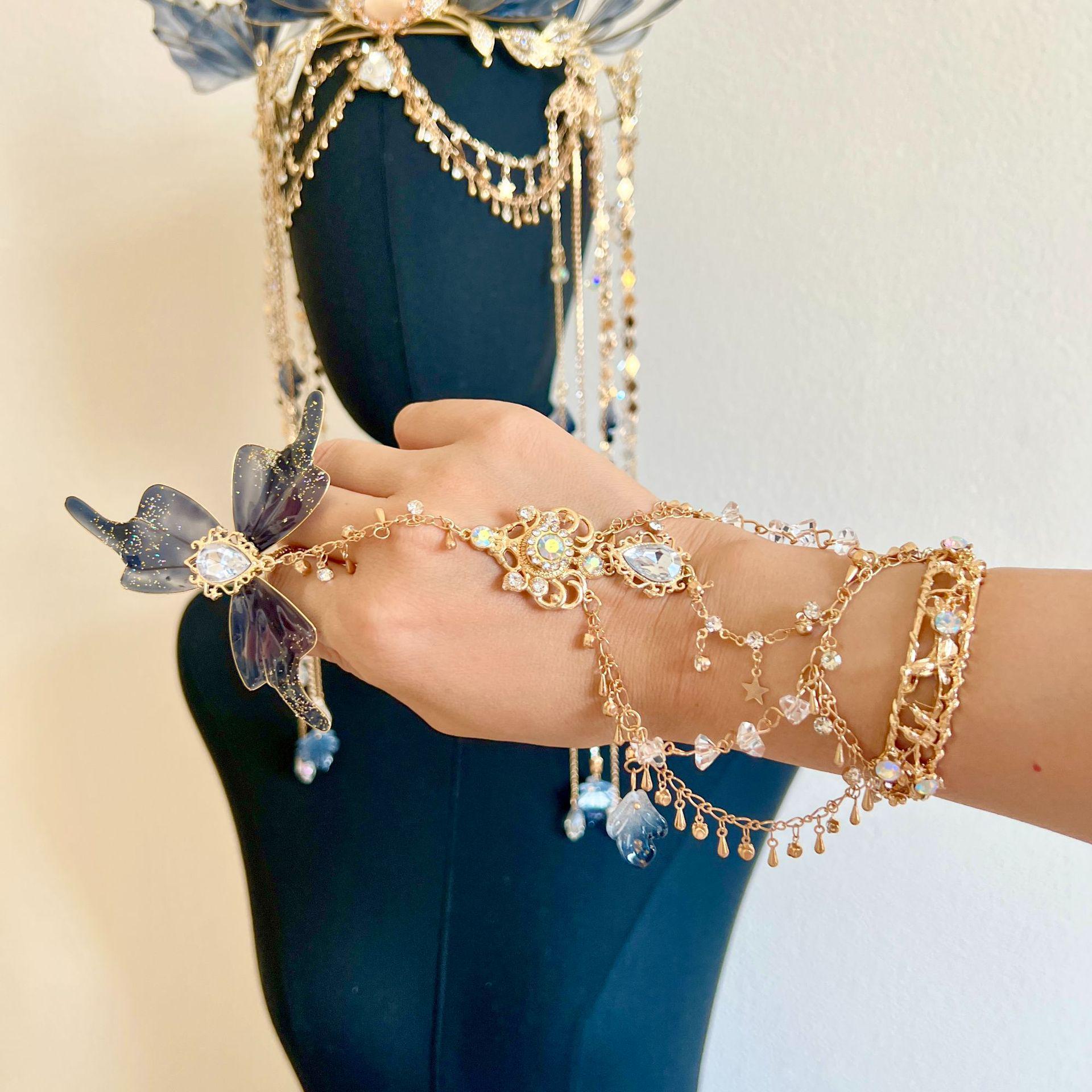 

Древний Сянься Синий и Черный Ханфу Заколка для волос и Золотая корона с кисточками Набор для кино и фотографии