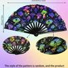 Glow Party Decorations Supplies.Mushrooms Folding Fan, Uv Glow Rave Fan Festival Fan, Silk Chinese & Japanese Palm Fan