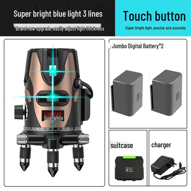 High Precision Outdoor Laser Level with Infrared, Blue, and Green Light - 2, 3 & 5 Lines, Auto-Leveling, Imported LD.