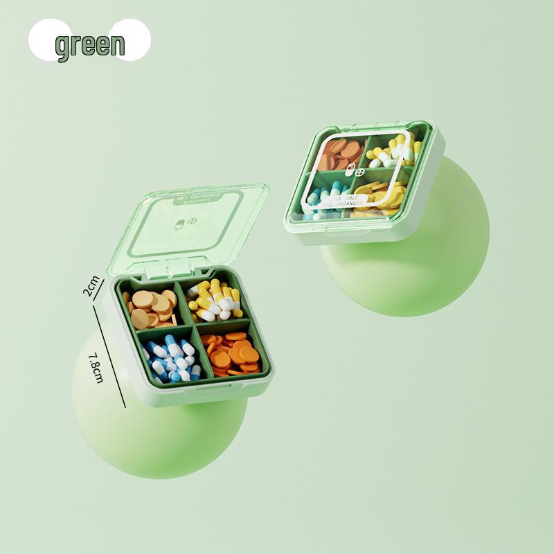 

Портативный 4-секционный контейнер для хранения лекарств для дома, ухода за больными и путешествий зелёный
