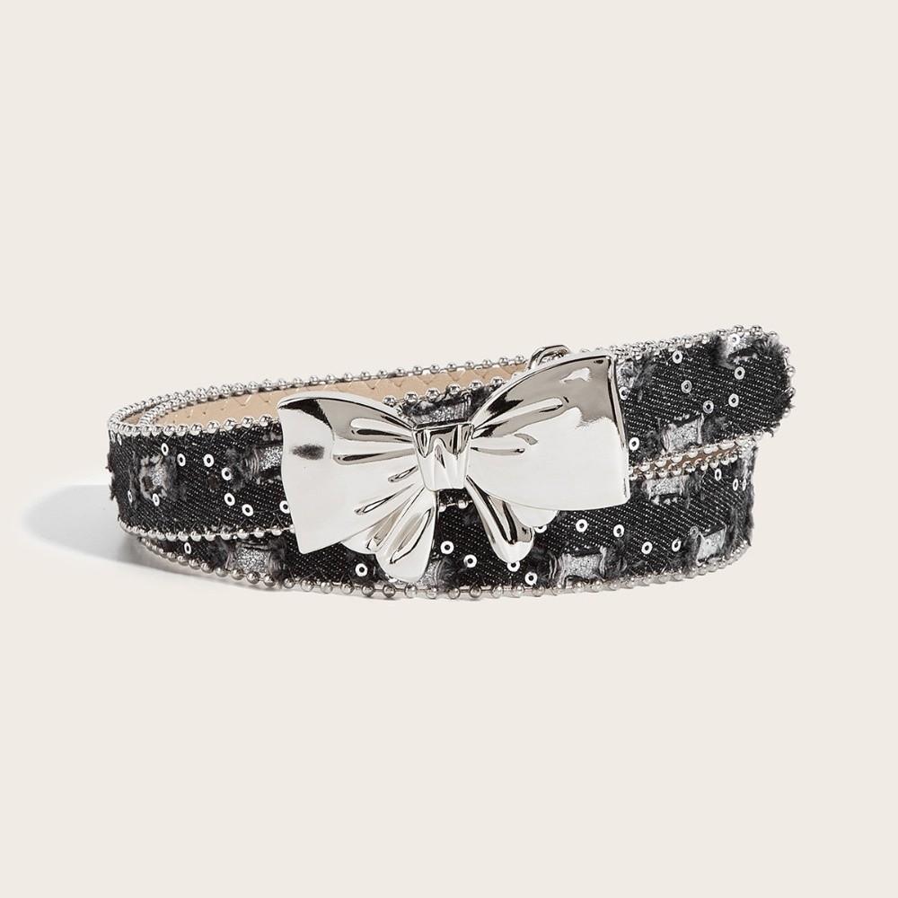 PU Leather Women Belt Border Bead Dress Waist Belt Bowknot Waist Strap for Dress Jeans Daily Wear